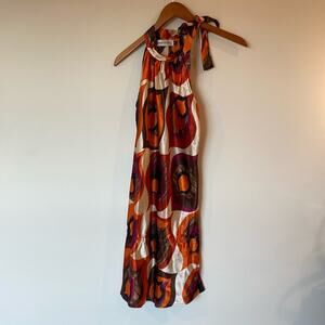 Veronica M Printed Halter tie at neck Slip On Dress with elastic at hip Small